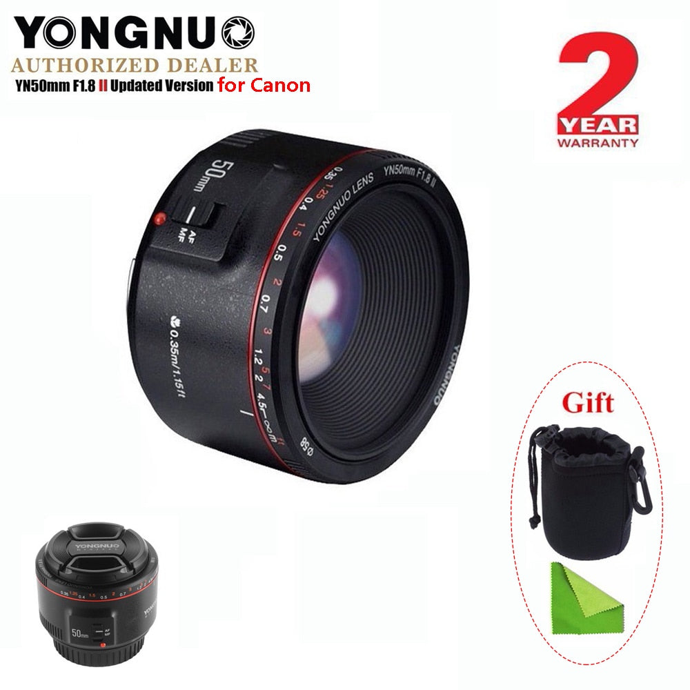 YONGNUO YN50mm F1.8 II Large Aperture Auto Focus Lens for Canon,Small Lens Bokeh Effect Lens for EOS 70D 5D2 5D3 DSLR Camera
