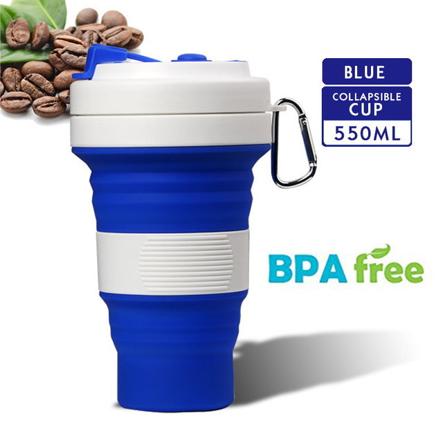 550ml collapsible coffee silicone cup with Lid folding water tea cup reusable travel Drinkware BPA free eco friendly make health