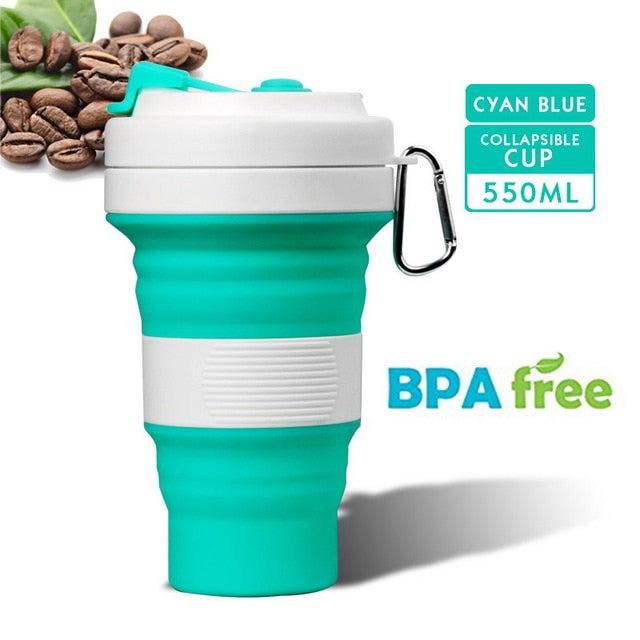 550ml collapsible coffee silicone cup with Lid folding water tea cup reusable travel Drinkware BPA free eco friendly make health