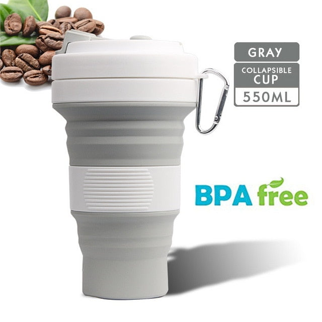 550ml collapsible coffee silicone cup with Lid folding water tea cup reusable travel Drinkware BPA free eco friendly make health