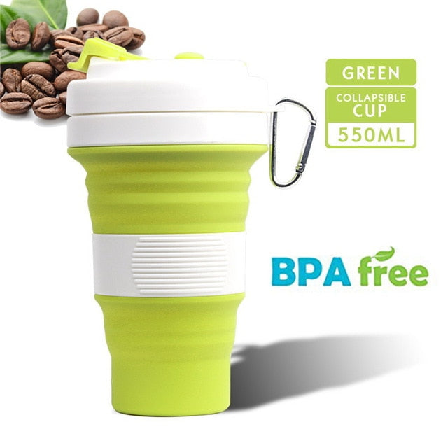 550ml collapsible coffee silicone cup with Lid folding water tea cup reusable travel Drinkware BPA free eco friendly make health