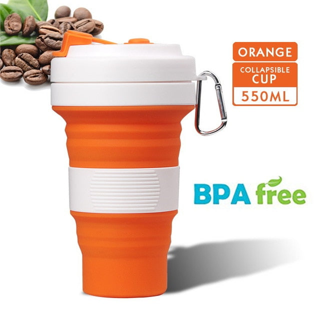 550ml collapsible coffee silicone cup with Lid folding water tea cup reusable travel Drinkware BPA free eco friendly make health