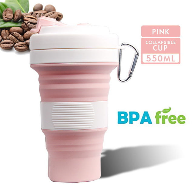 550ml collapsible coffee silicone cup with Lid folding water tea cup reusable travel Drinkware BPA free eco friendly make health
