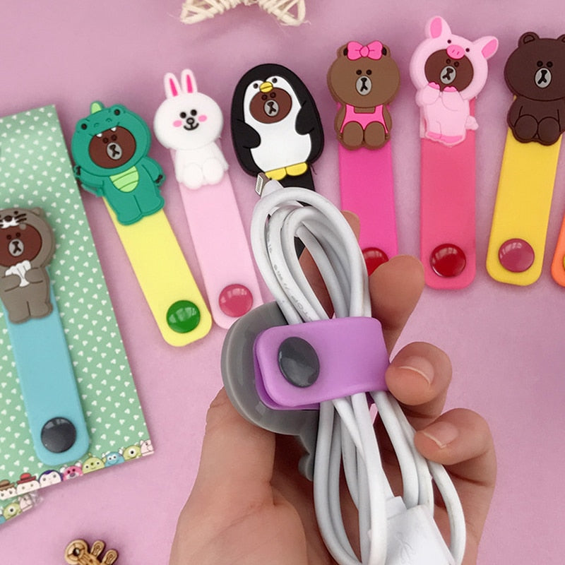 Cartoon Brown Bear Silica Gel Cable Winder Earphone Protector USB Unisex Phone Holder Accessory Organizers Travel Accessories