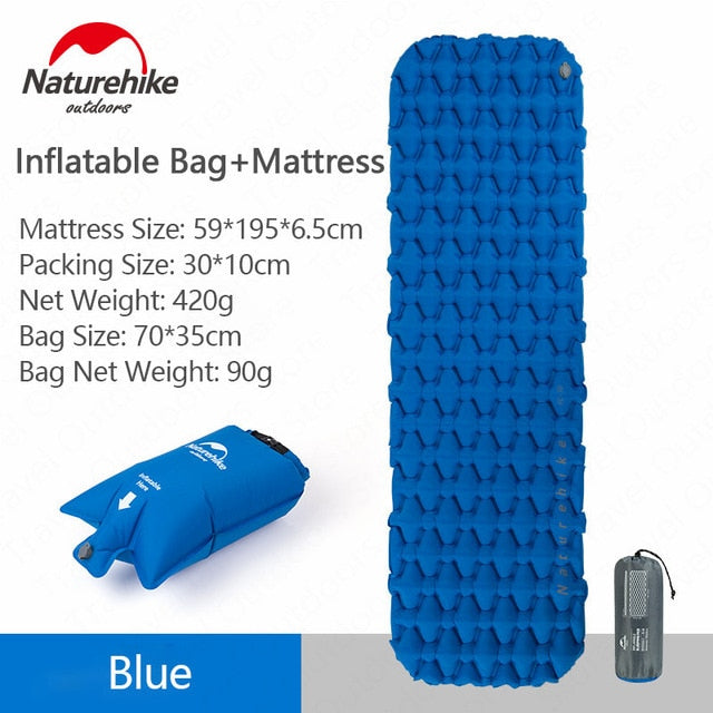 Naturehike Outdoor Inflatable Camping Mat Ultralight Sleeping Pad Mattress with waterproof air bag for Travel Camping Tent Pads